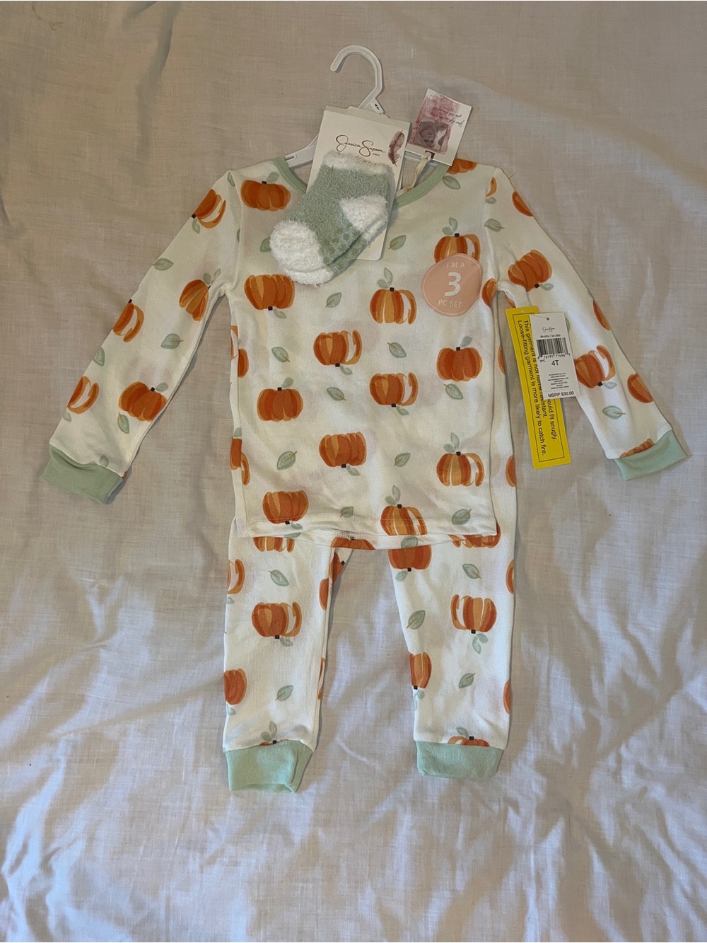 4T Kids Pumpkin Print Pajama Set - 3 Piece NWT